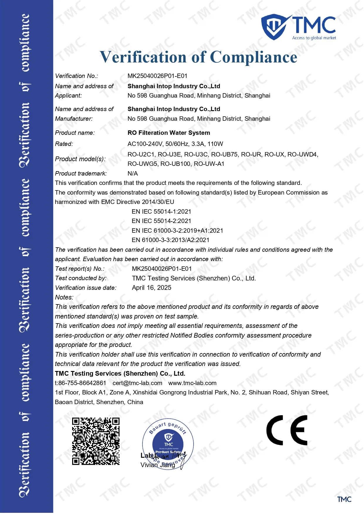 INTOP AQUA features advanced integrated water systems, integrated filter cartridges, high-efficiency chlorine removal, comprehensive purification, and water-saving technologies. Our nearly 50,000-square-meter modern water appliance production facility houses a comprehensive manufacturing system encompassing product design, mold development, injection molding, filter cartridges, component production, and final assembly. We adhere to strict industry-standard manufacturing processes and conduct rigorous quality testing. We have obtained TUV factory certification, NSF equipment certification, CE certification, and other international certifications, ensuring product quality and technological leadership.
